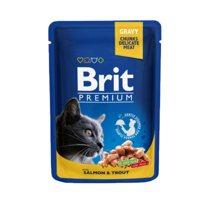 Brit Premium Cat Pouch with Salmon & Trout Wet Food for Adult Cats
