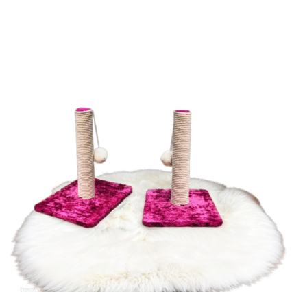 Single Pole Cat Scratch Post 16 Inch with Plush Base and Hanging Toy