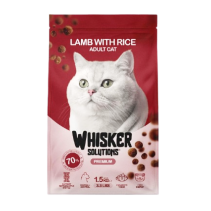 Whisker Solutions Lamb with Rice Adult Cat Food 1.5kg for healthy digestion and energy